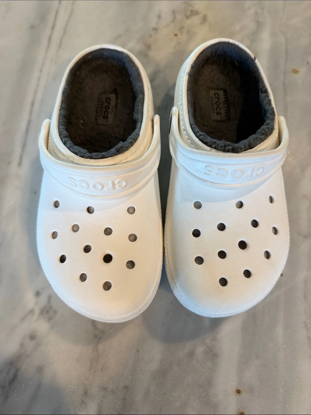 CROCS White Kids Classic Clog with Gray Fleece Lining